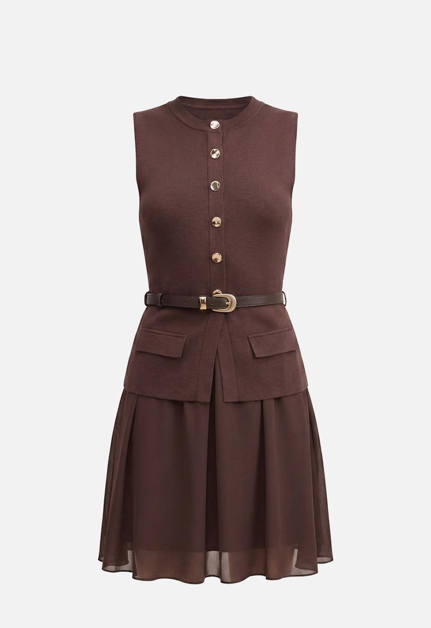 Forever New - Belle woven mix mini dress in chocolate