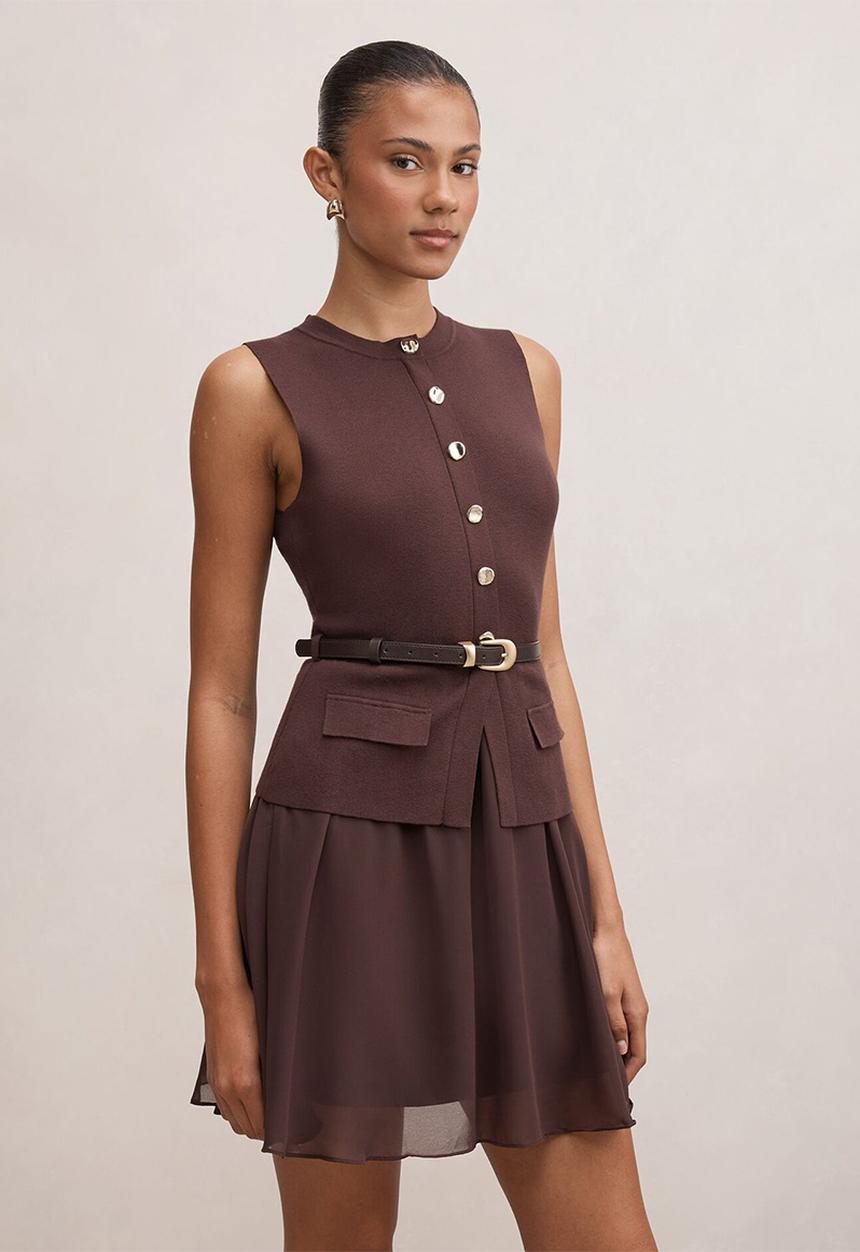 Forever New - Belle woven mix mini dress in chocolate