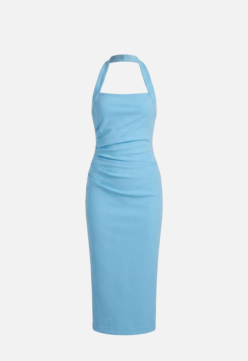 Forever New - Georgie halter ruched bodycon dress in blue mist