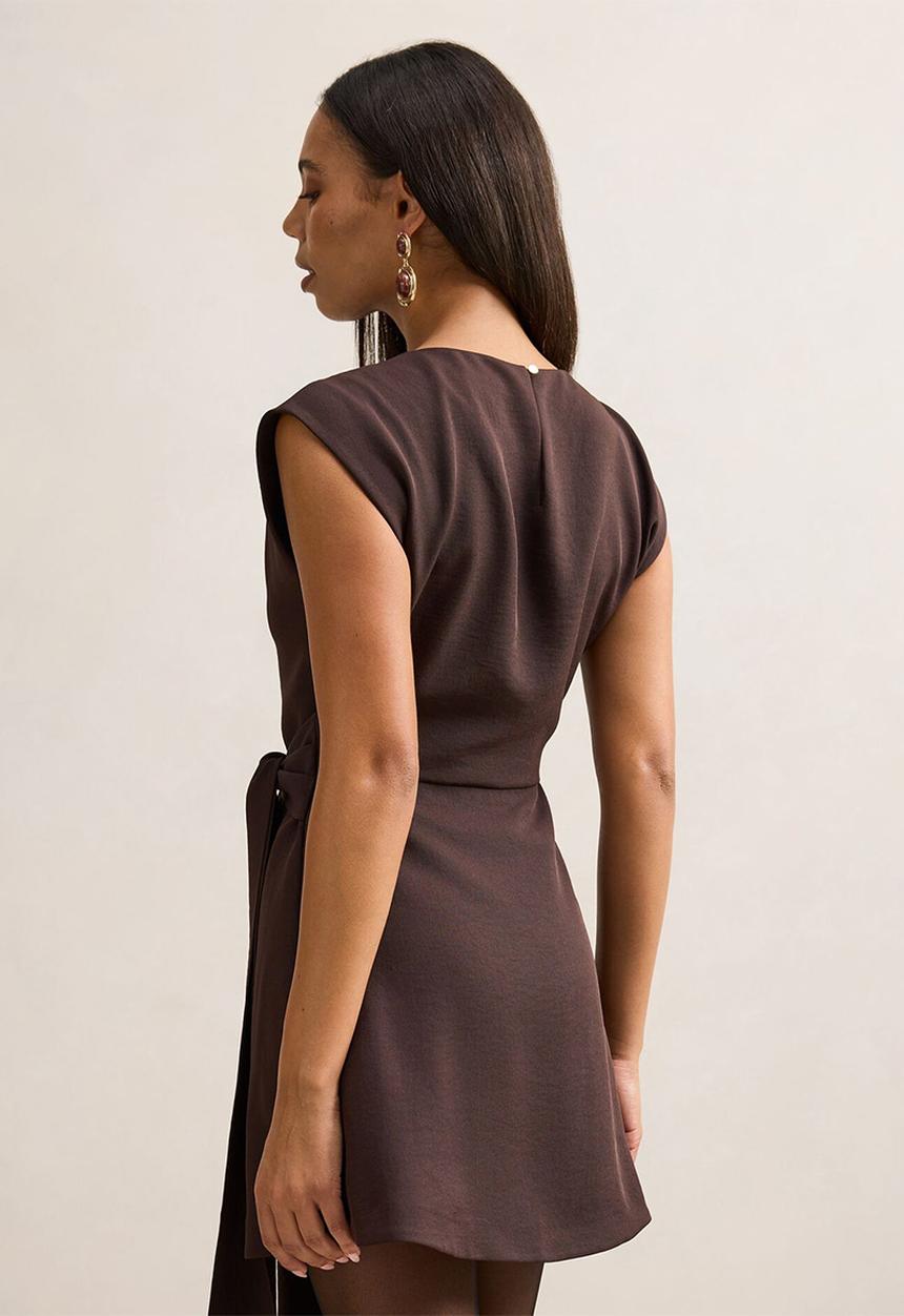 Forever New - Peony tie front mini dress in dark chocolate