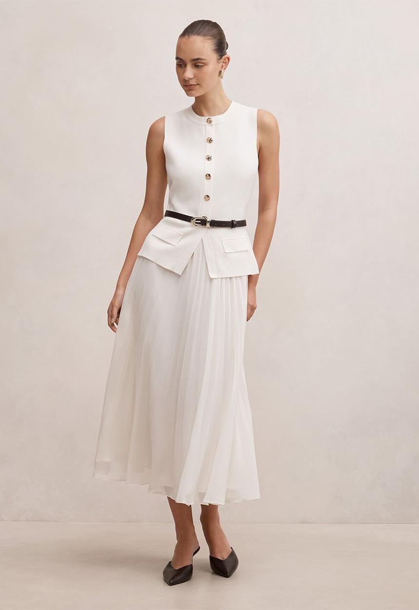 Forever New - Carrie woven mix knit dress in cream