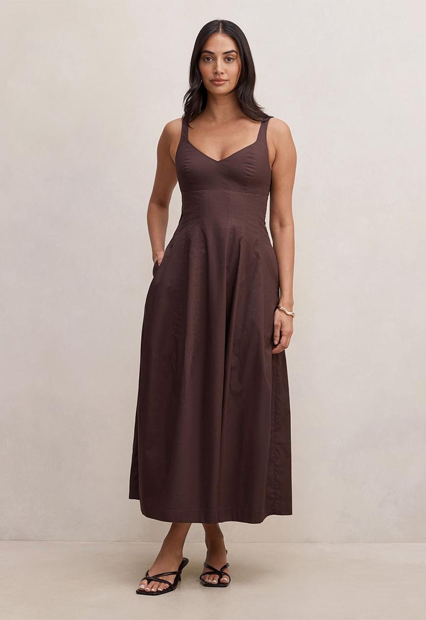 Forever New - Chessy seamed cotton midi dress in chocolate