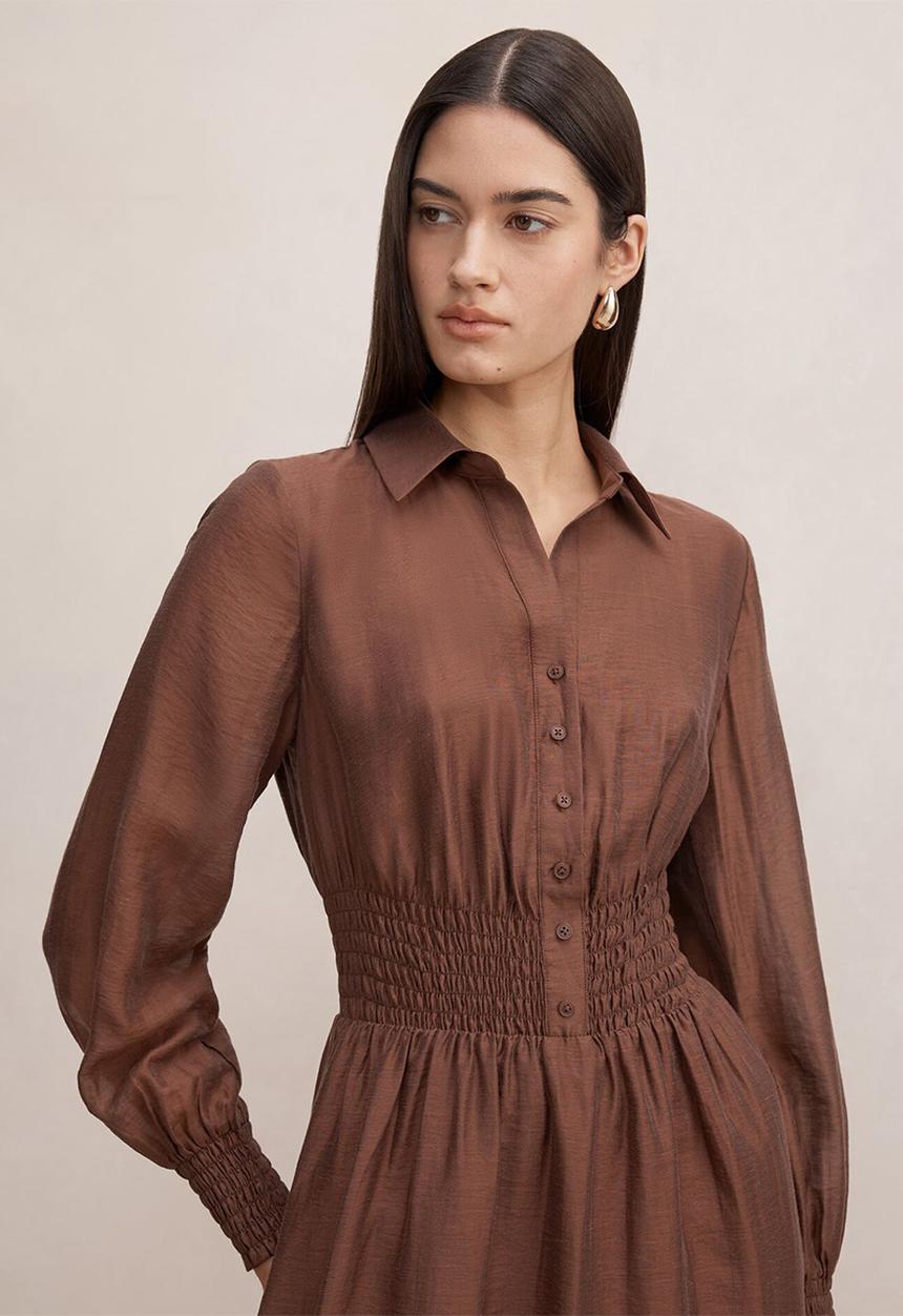 Forever New - Elissa shirred waist midi dress in shaved chocolate