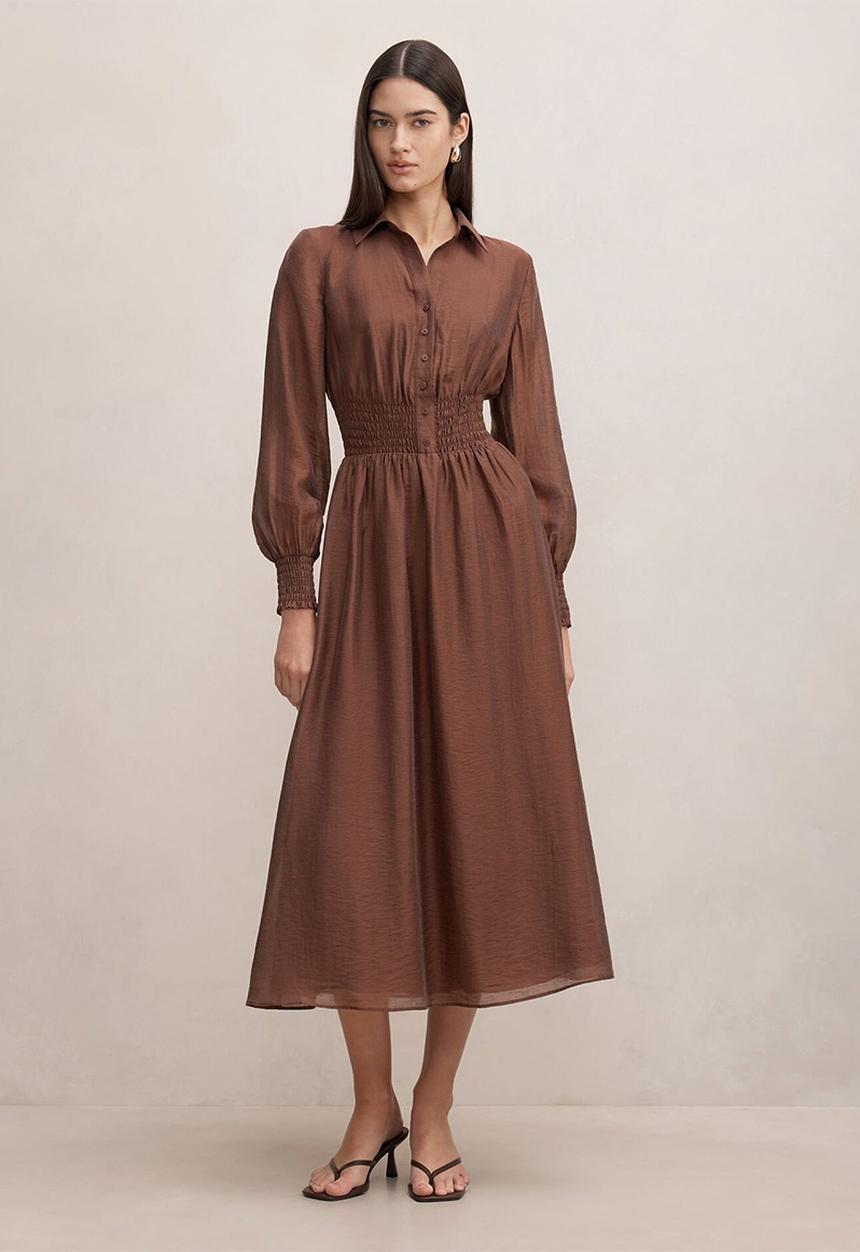 Forever New - Elissa shirred waist midi dress in shaved chocolate