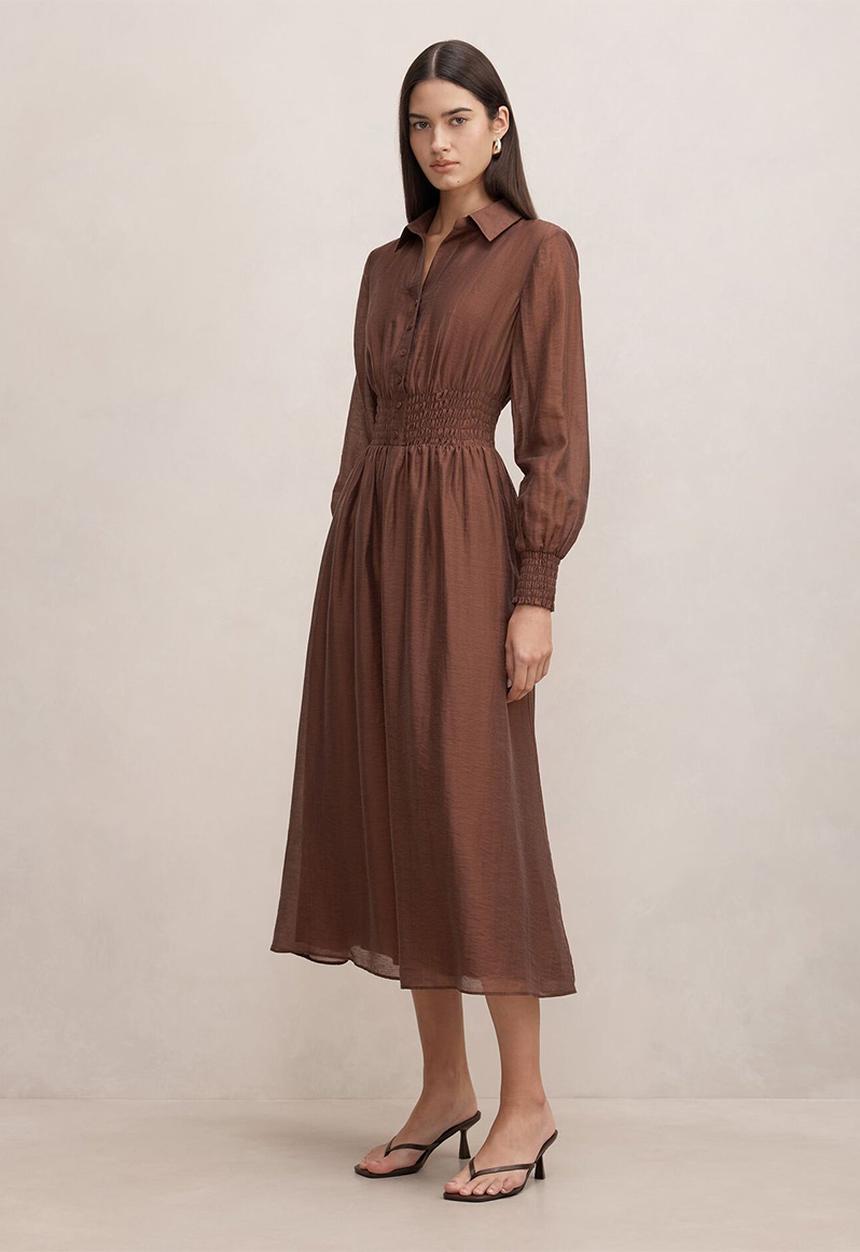 Forever New - Elissa shirred waist midi dress in shaved chocolate