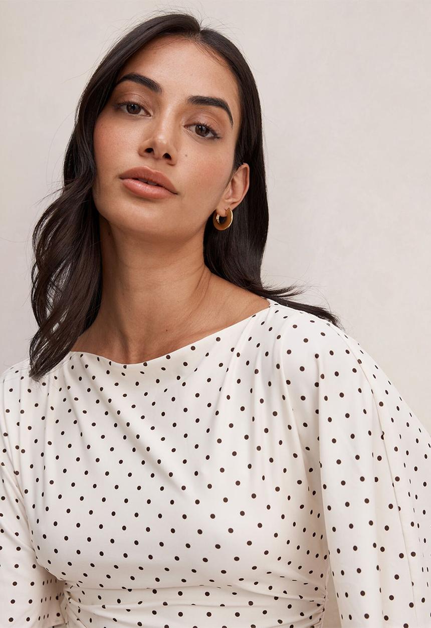 Forever New - Cora flutter sleeve tie mini dress in butter verona spot