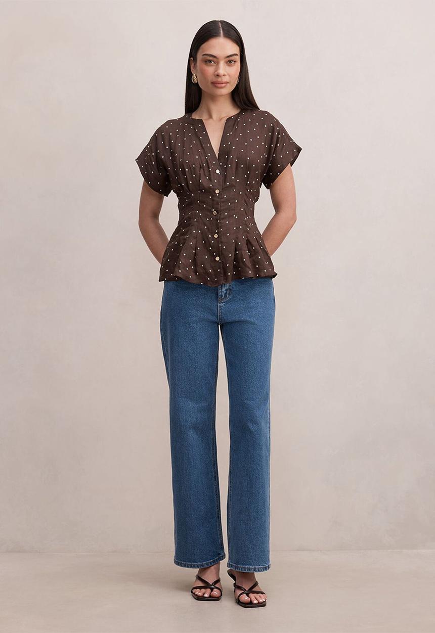 Forever New - Jemma v neck blouse in luxton spot