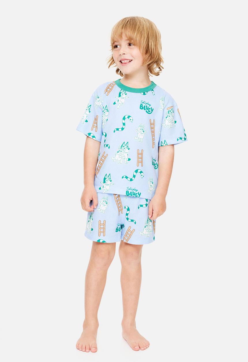 Cotton On - Snoozesoft Short Sleeve Boxer Pj Set License - Lcn Blu Cloud Blue/Bluey Games
