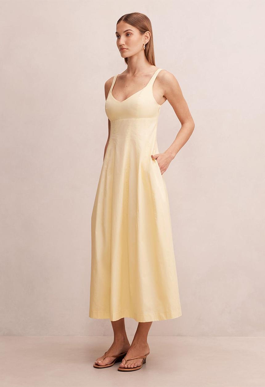Forever New - Chessy seamed cotton midi dress in lemon sorbet