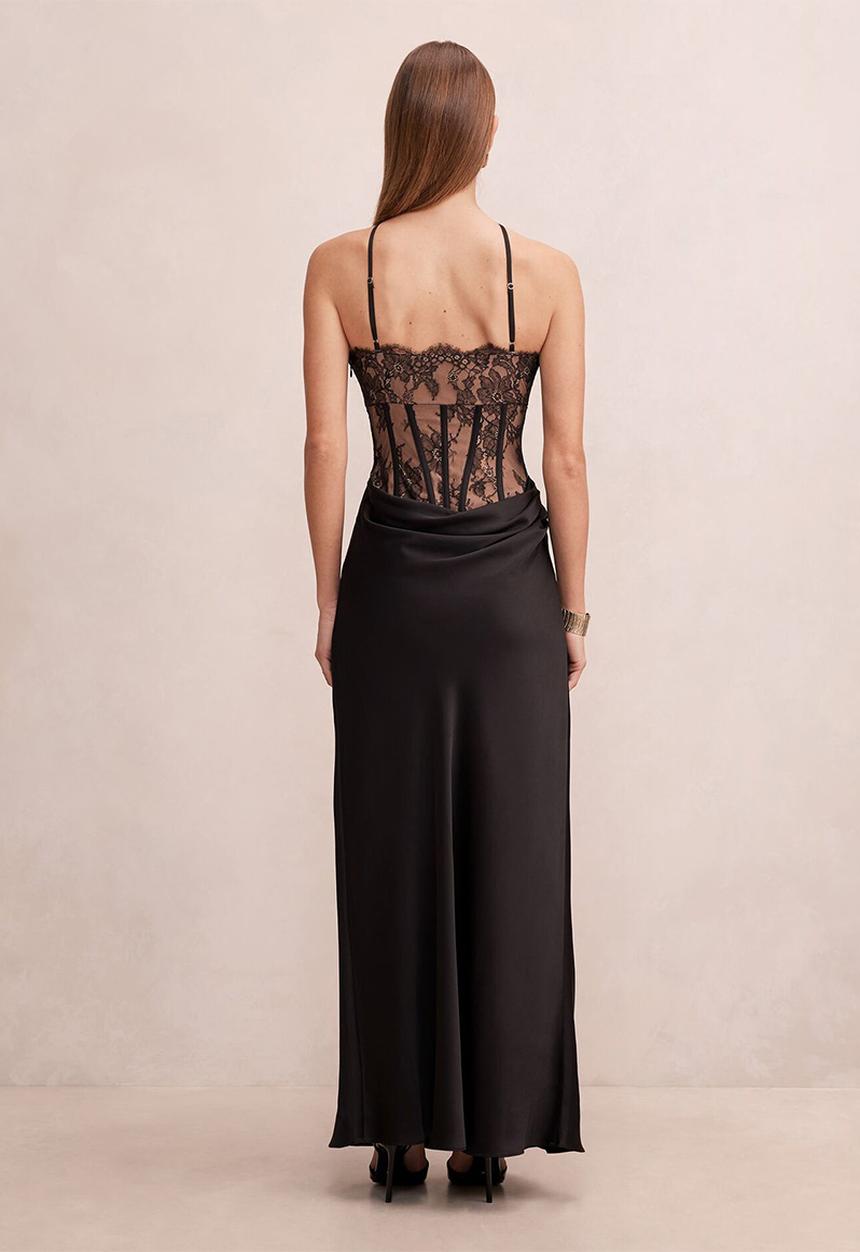 Forever New - Nellie lace halter maxi dress in black/nude