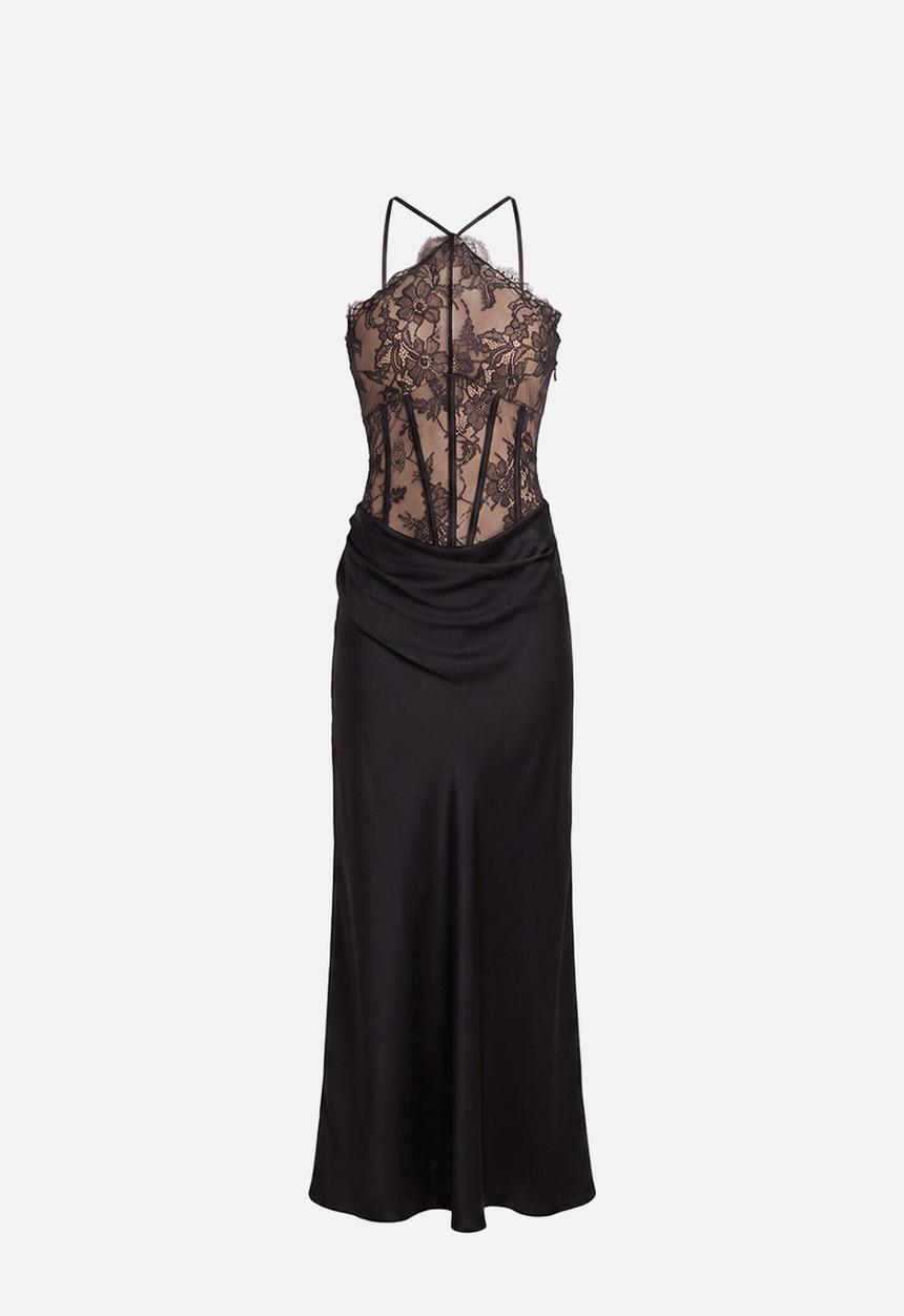 Forever New - Nellie lace halter maxi dress in black/nude