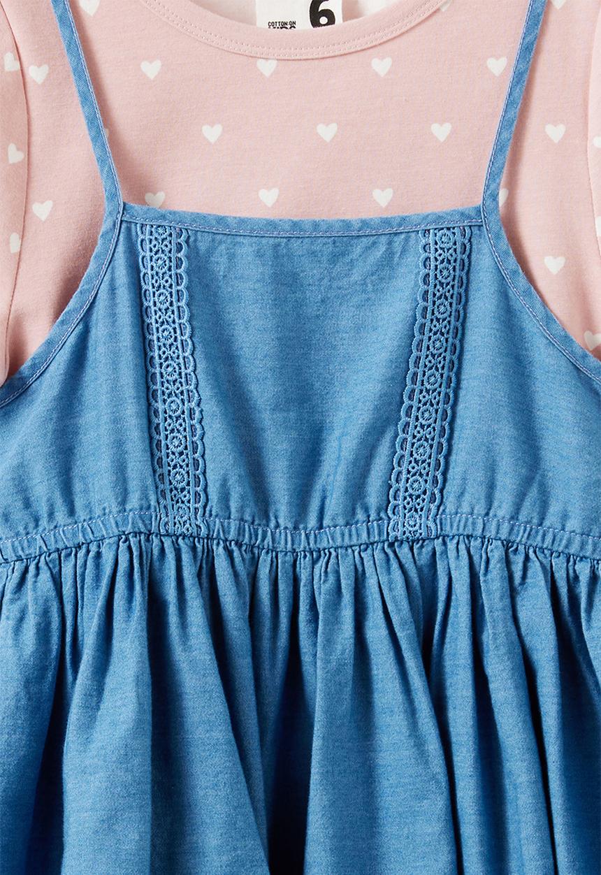 Cotton On - Tessa Two Piece Dress - Zephyr Hearts/Light Wash