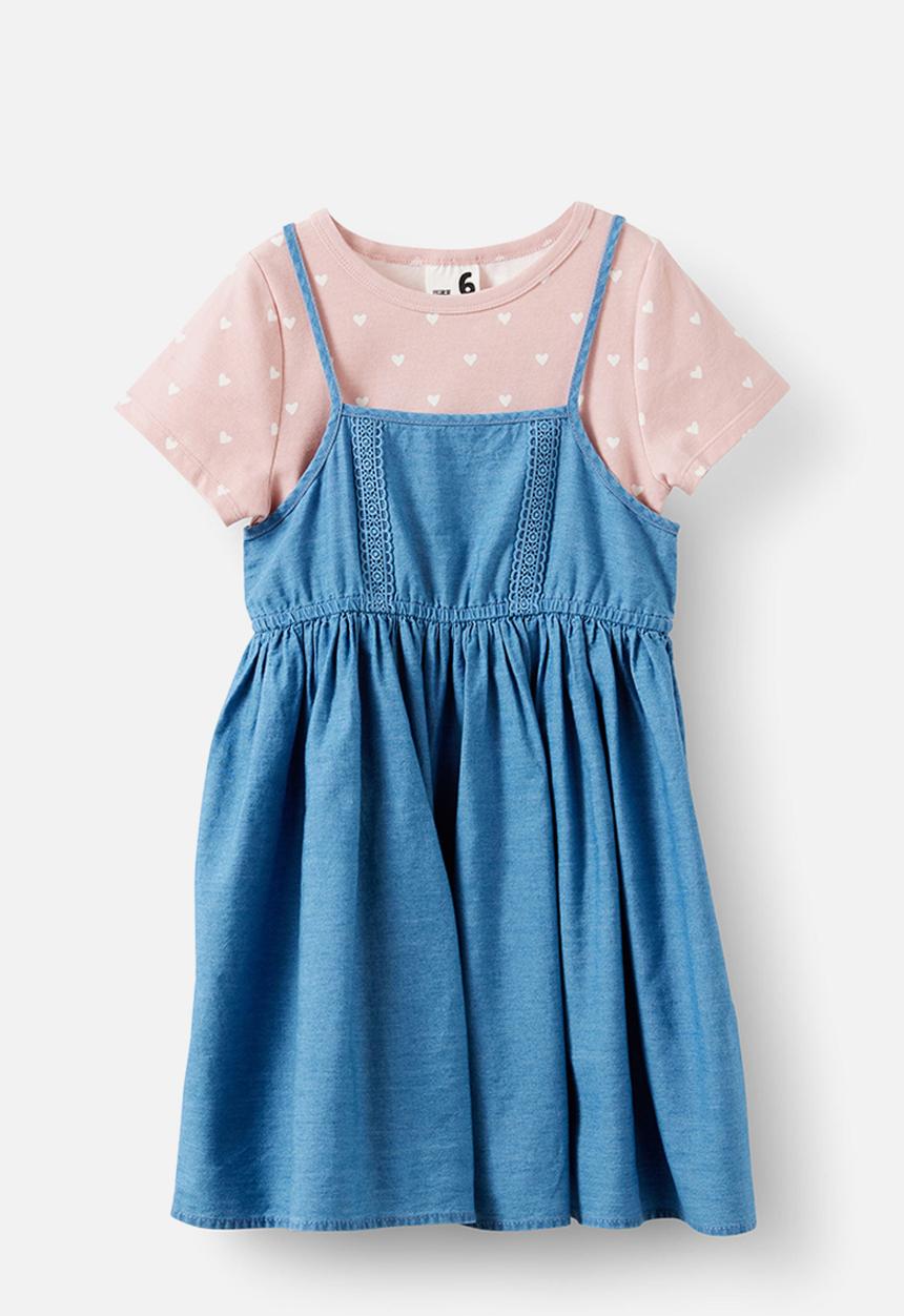 Cotton On - Tessa Two Piece Dress - Zephyr Hearts/Light Wash