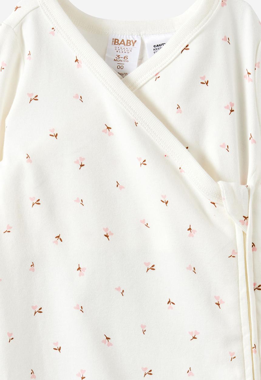 Cotton On - Organic Cross Over Zip Romper - Milk/Tulip Heart