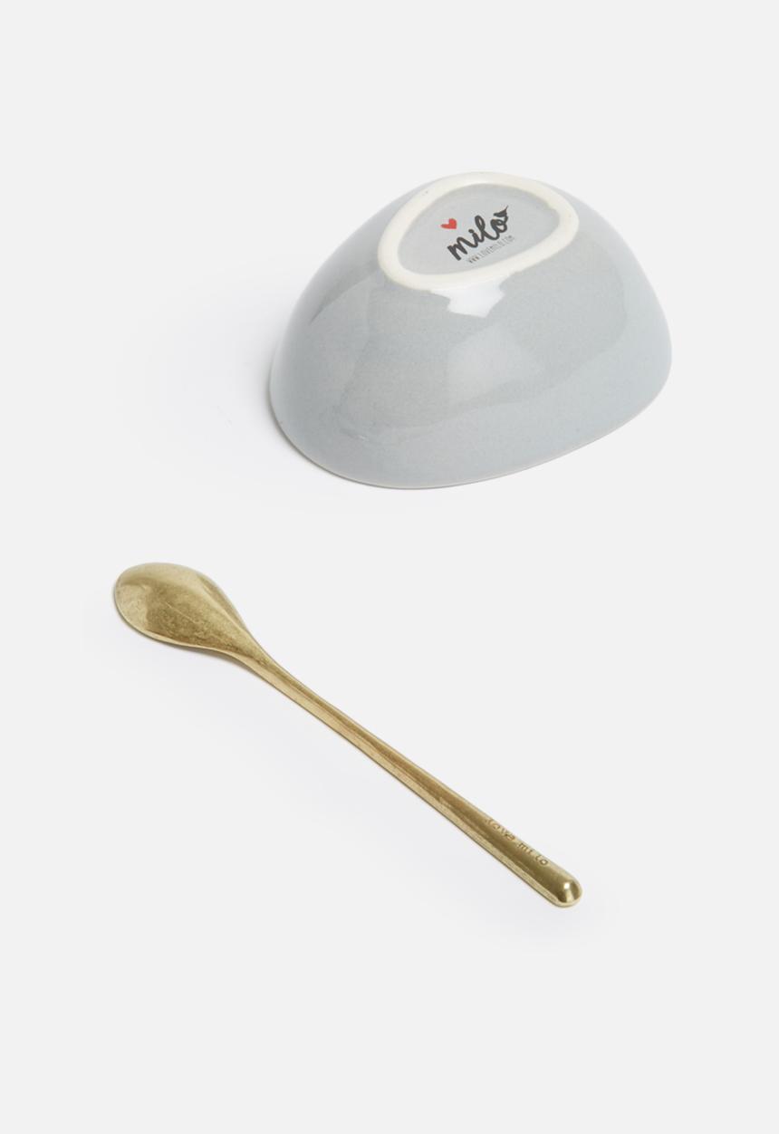 Love Milo - Grey bowl & gold spoon