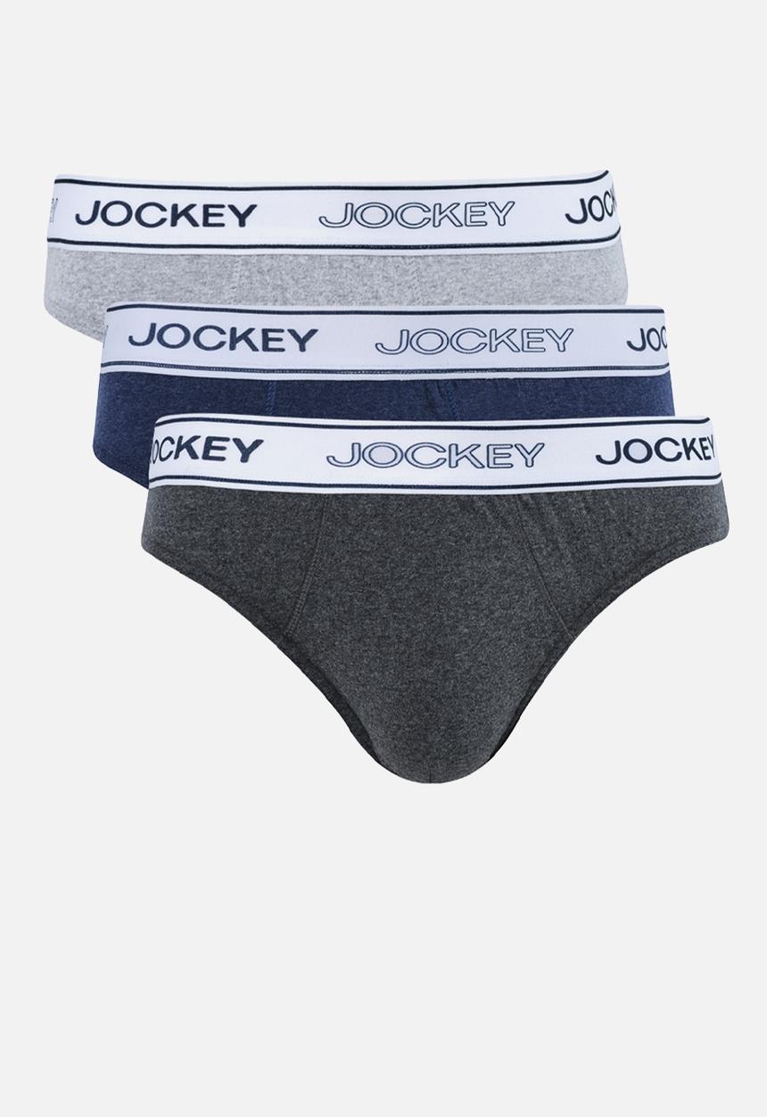 Jockey - 3Pk Monochrome Digi Elastic Recycled Poly Cotton Melange Brief-Grey Melange/Indigo Melange/Charcoal Melange