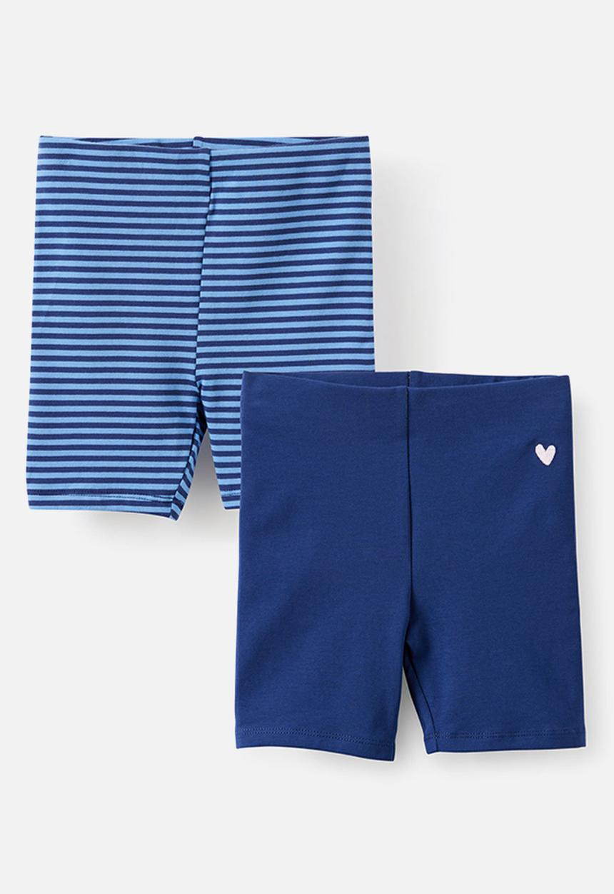 Cotton On - 2 Pack Essential Bike Short -Denim Navy/Pink Heart & Denim Navy/Stripe
