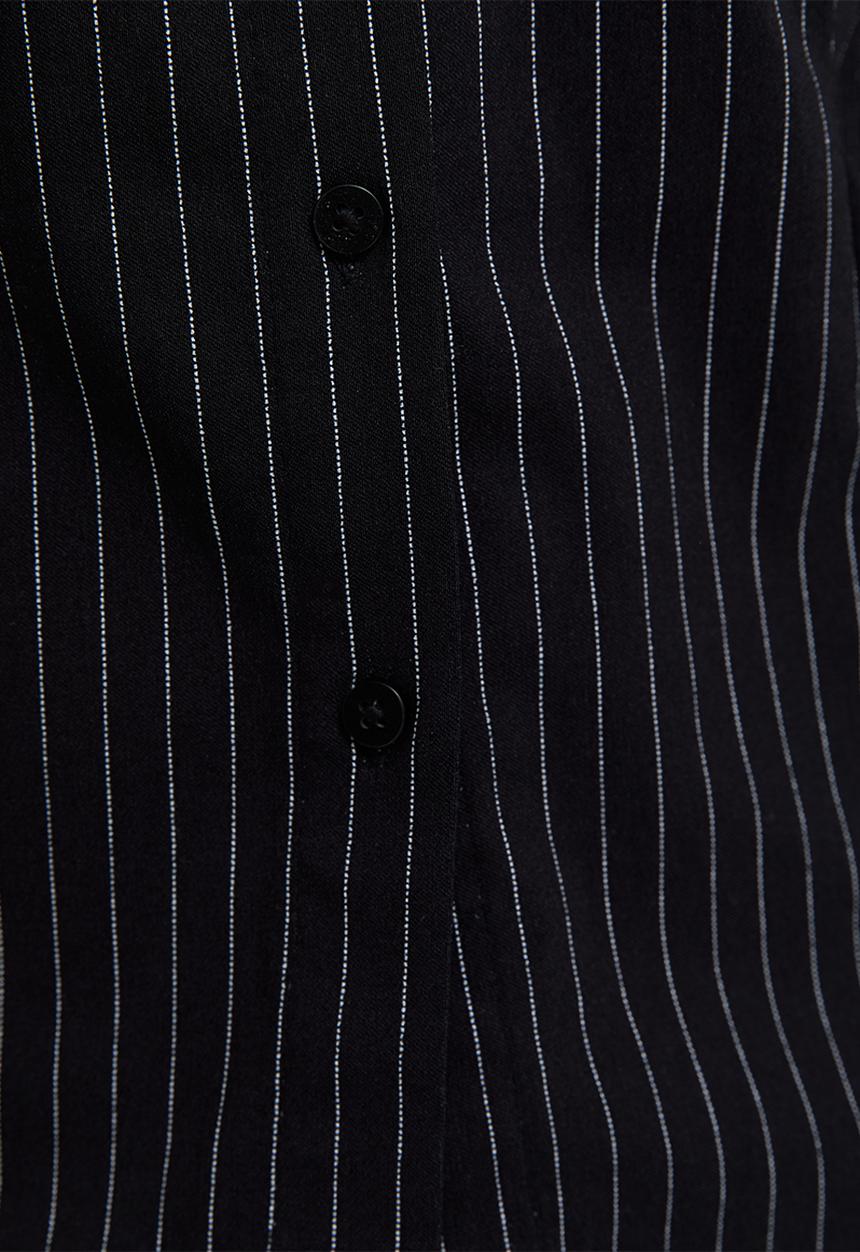 New Look - Beth Bengaline Stripe Fitted Shirt - Black With Cream Stripe