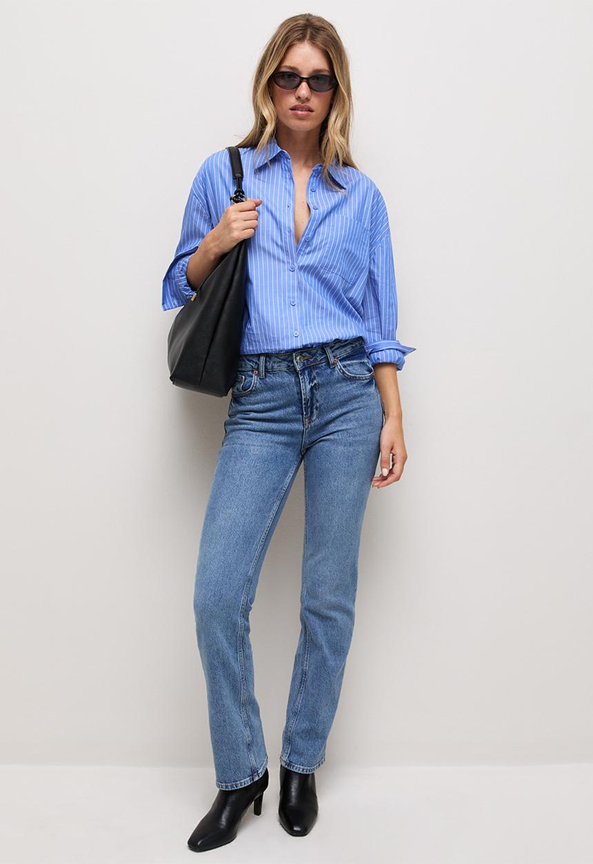 New Look - K Larry Stripe Oversized Shirt - Blue