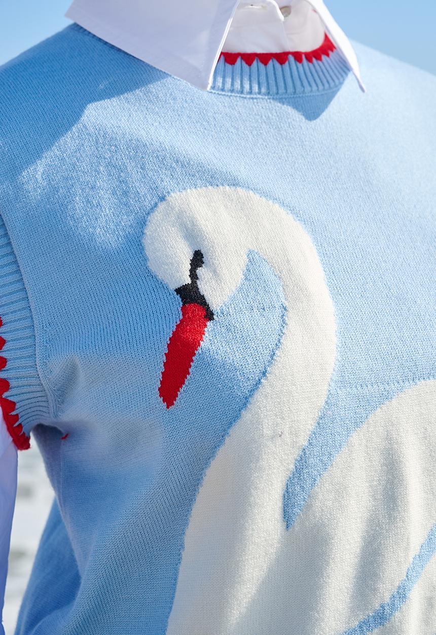Me&B - Sleeveless Jumper With Swan Motif - Blue
