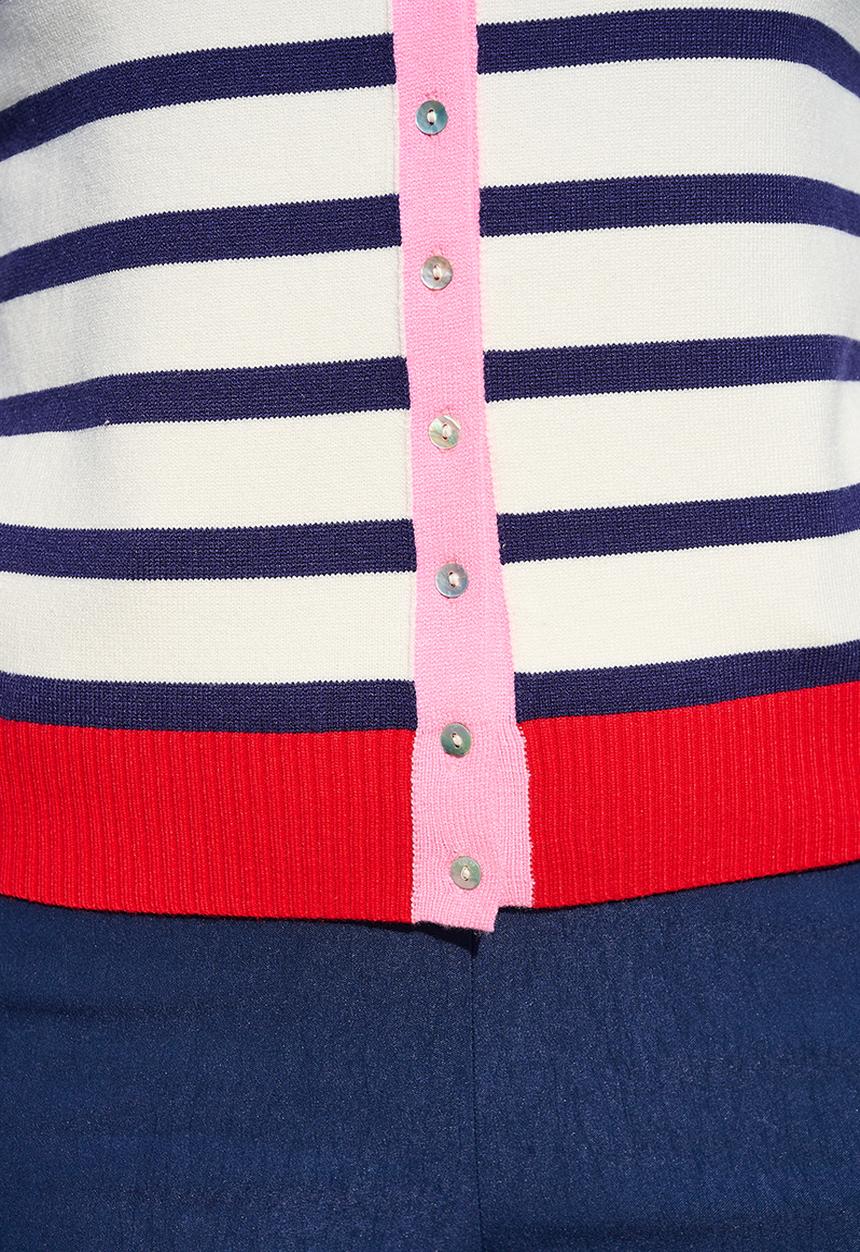Me&B - Colourblock Stripe Collar Cardigan - White Stripe