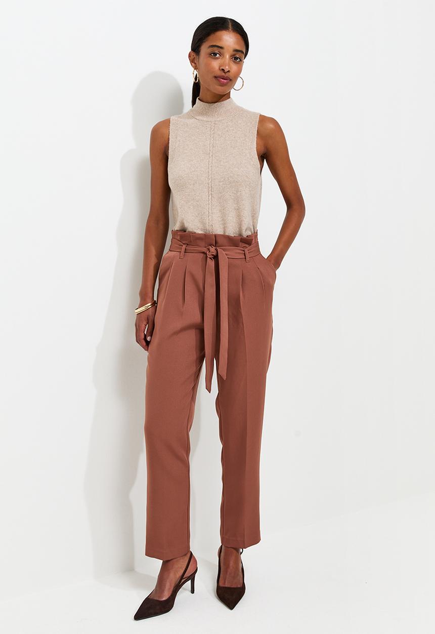 New Look - Pippa Paperbag Trousers - Shaved Chocolate