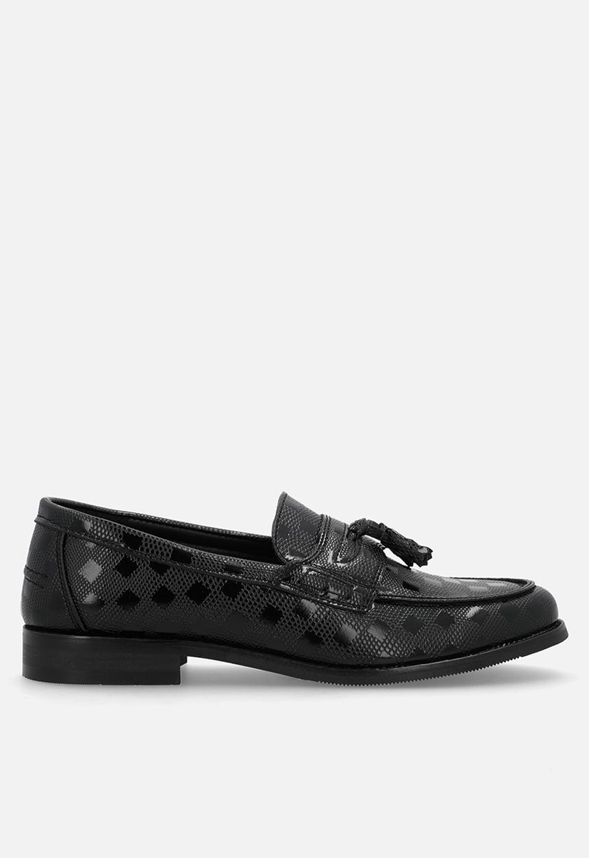PC - Textured print Tassel Slip on -  Black