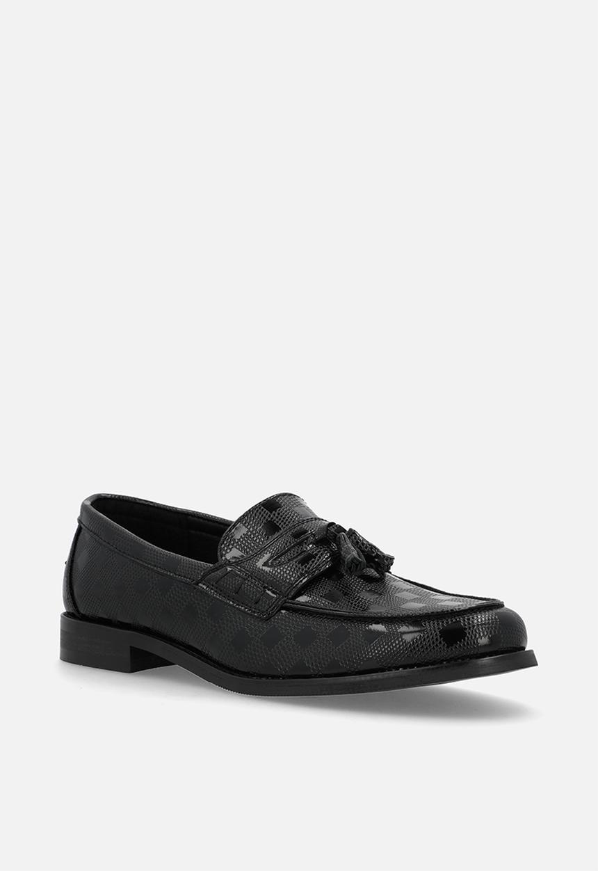 PC - Textured print Tassel Slip on -  Black