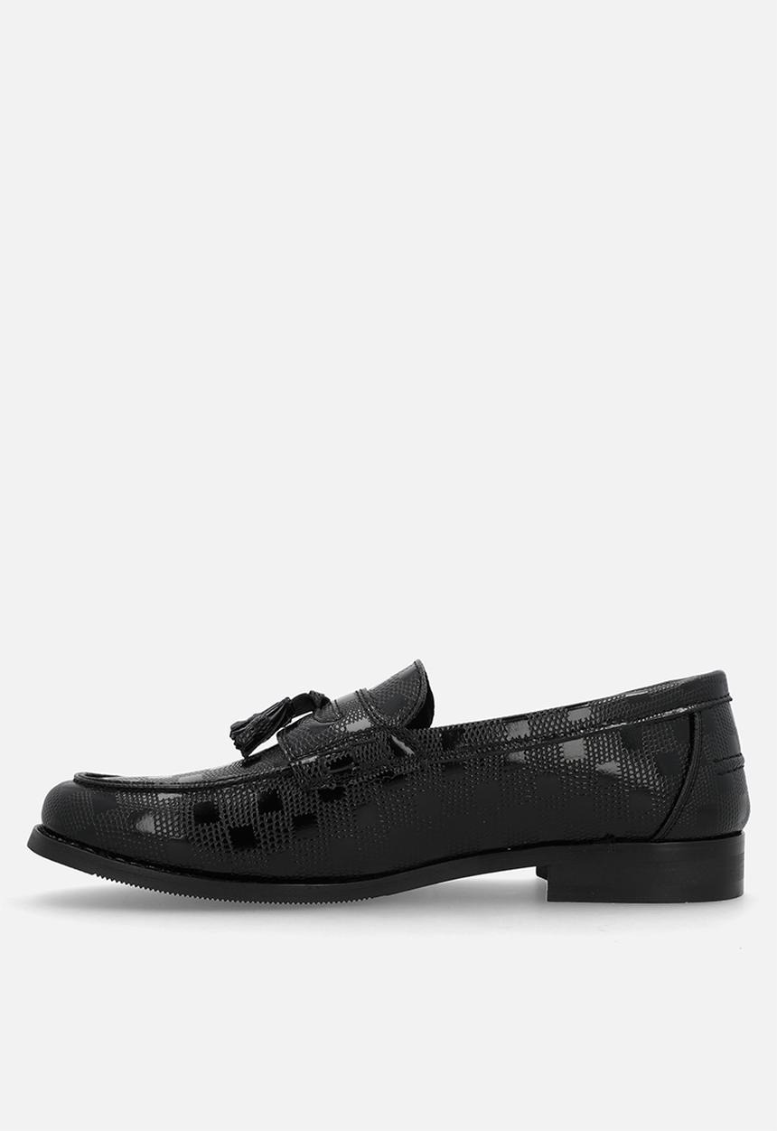 PC - Textured print Tassel Slip on -  Black