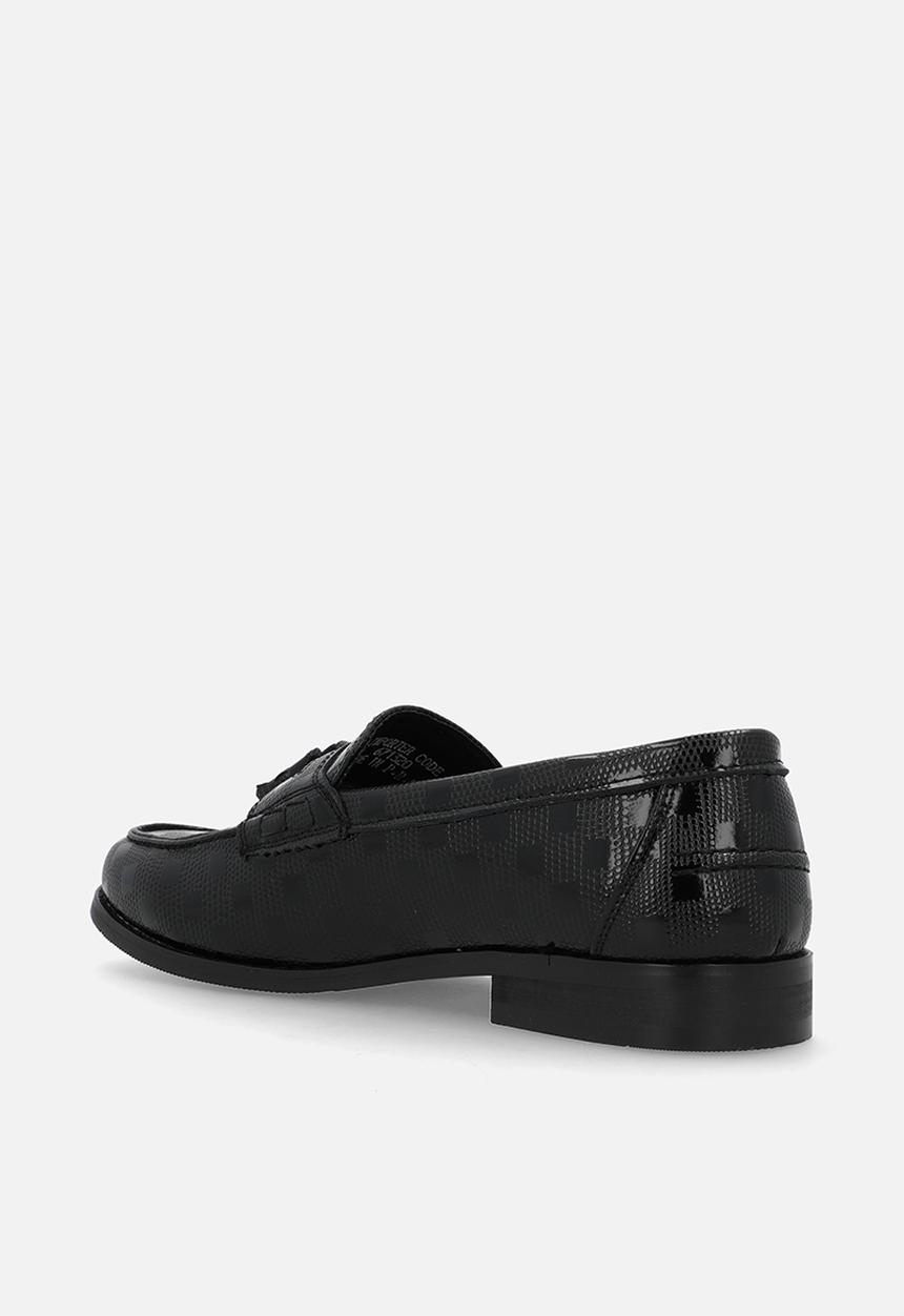 PC - Textured print Tassel Slip on -  Black