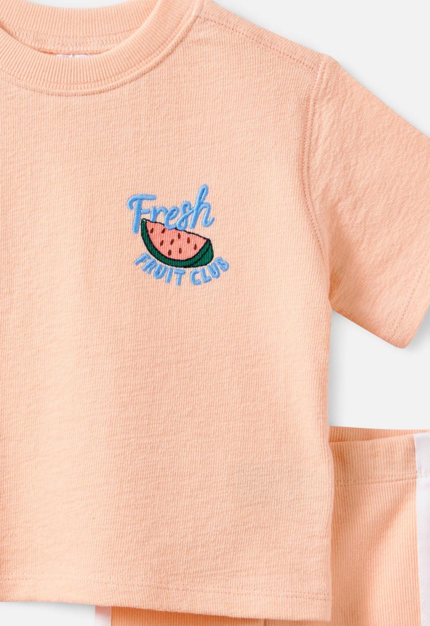 Cotton On - Tyla Knit Tee & Baby Rib Bike Short Pack - Apricot Mist/Watermelon