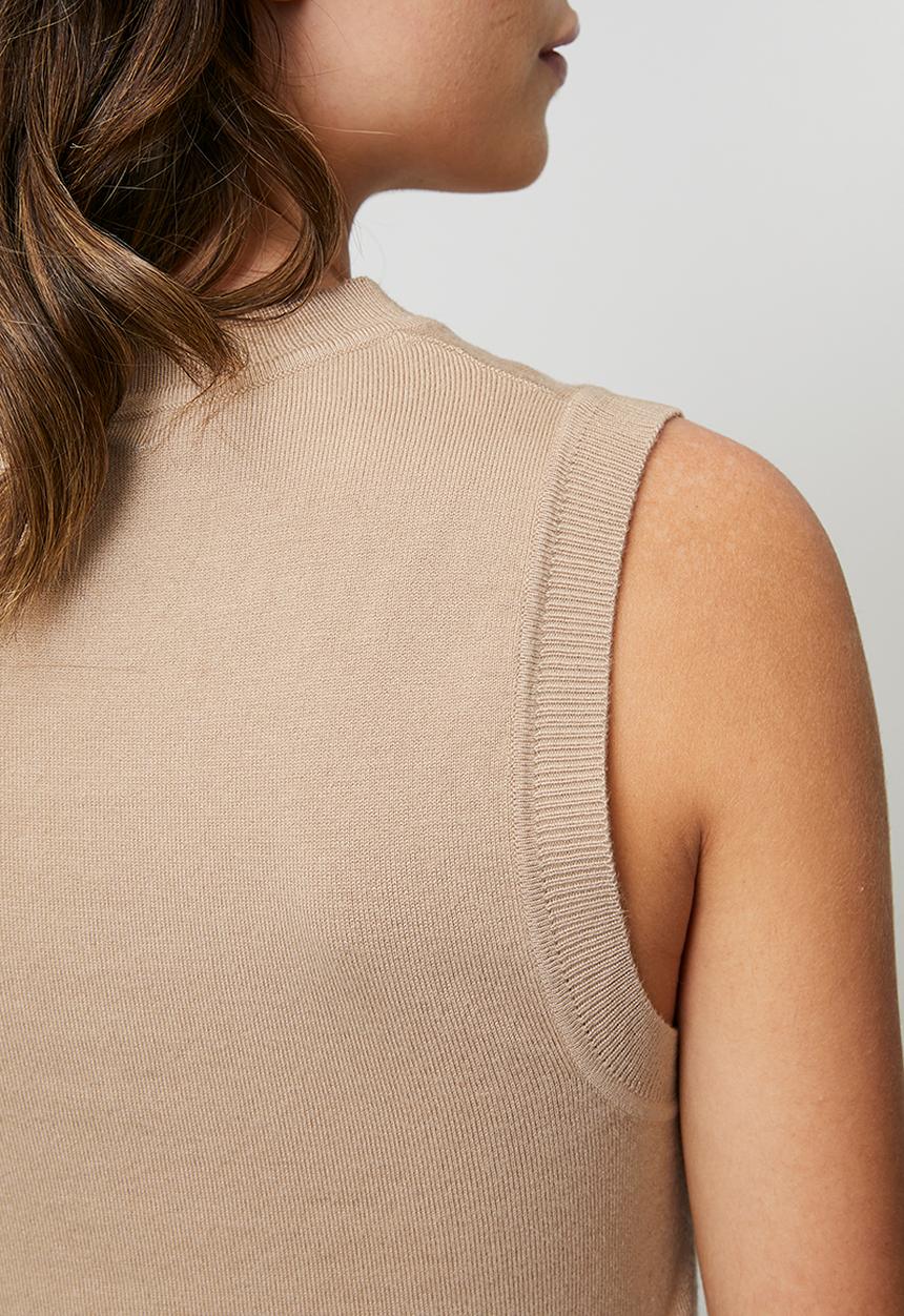 Brave Soul - Ladies Knit Crew Neck Tank - Beige