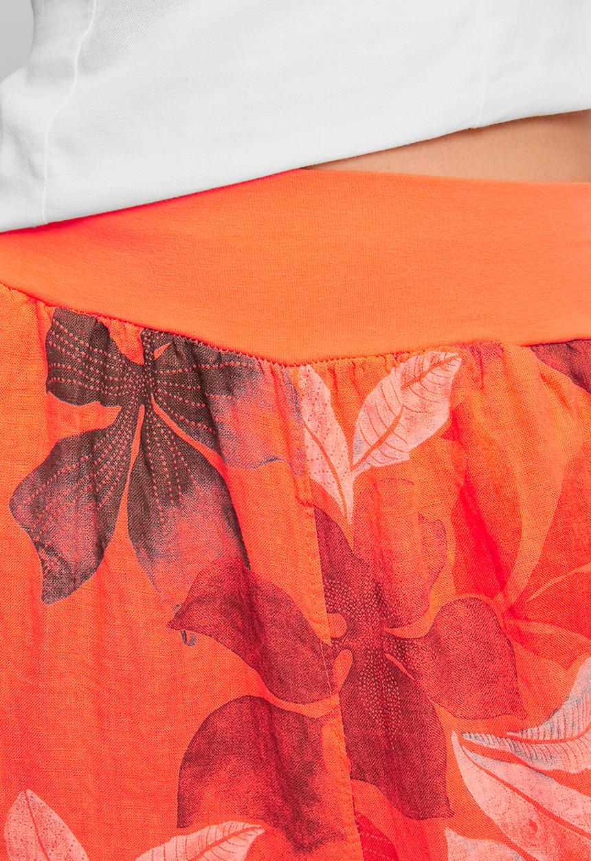 Izabel London - Made In Italy 100% Printed Linen Flare Leg Pant With Elastic At Waist - Orange