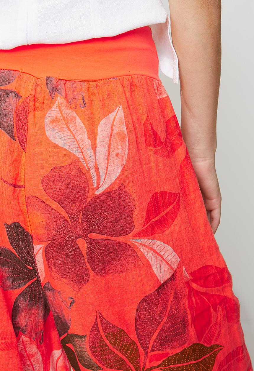 Izabel London - Made In Italy 100% Printed Linen Flare Leg Pant With Elastic At Waist - Orange