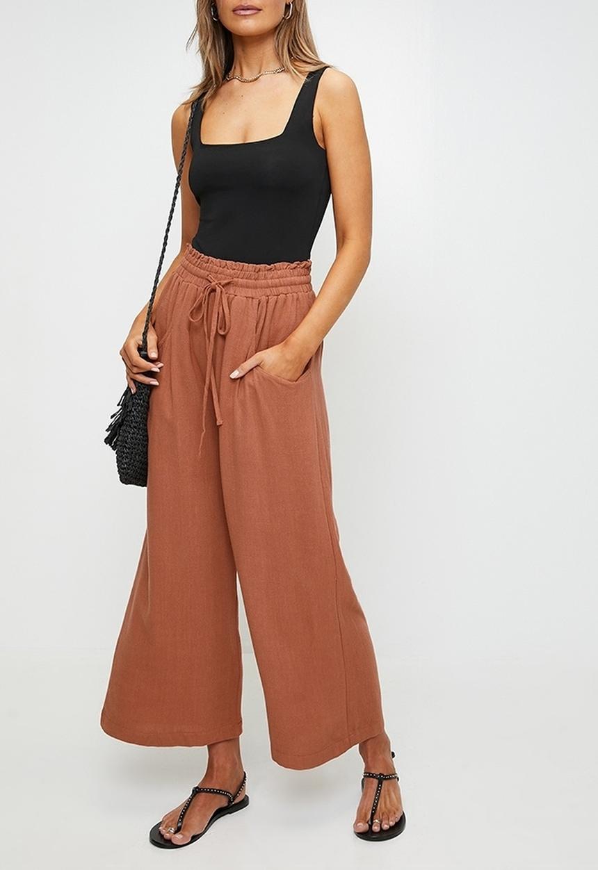 Izabel London - Drawcord Elasticated Ankle Length Pant - Rust