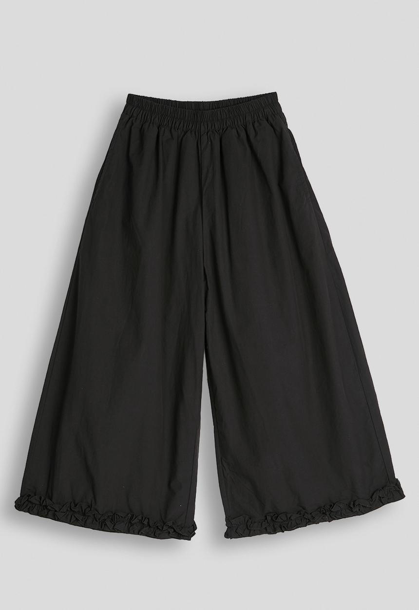 Pop Candy - Ruffle hem wide leg pants - black