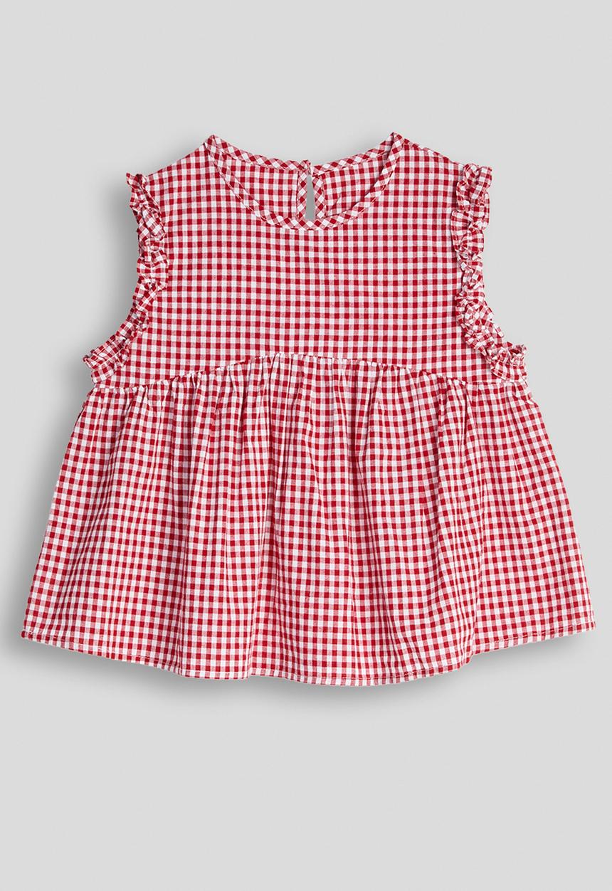 Pop Candy - Gingham ruffled armhole tunic top - red
