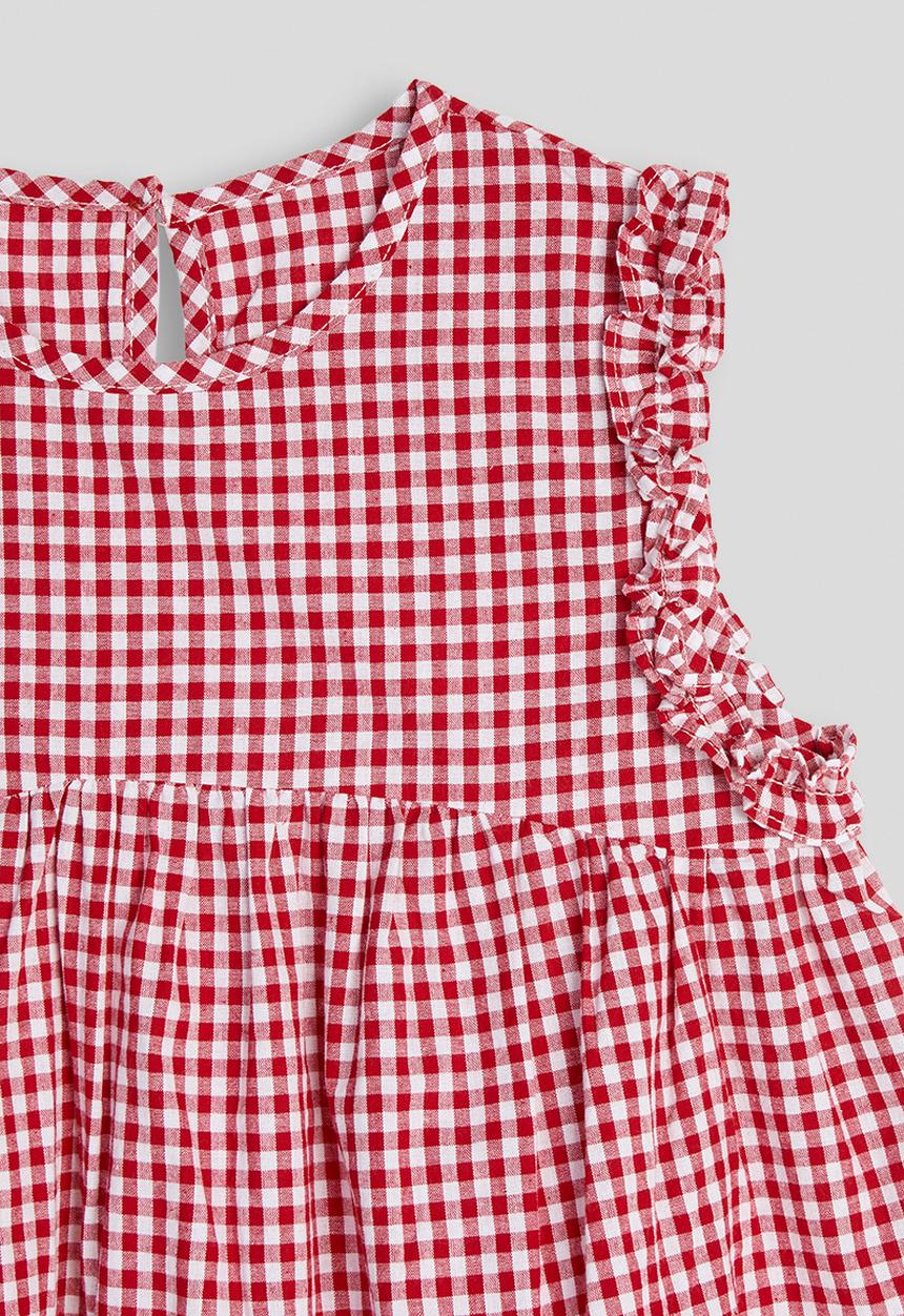 Pop Candy - Gingham ruffled armhole tunic top - red