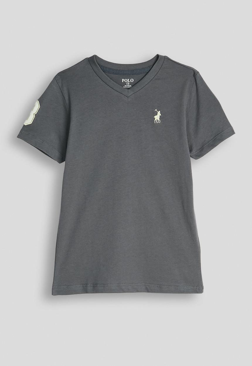 POLO - Boys James V Neck Tee - Gunmetal