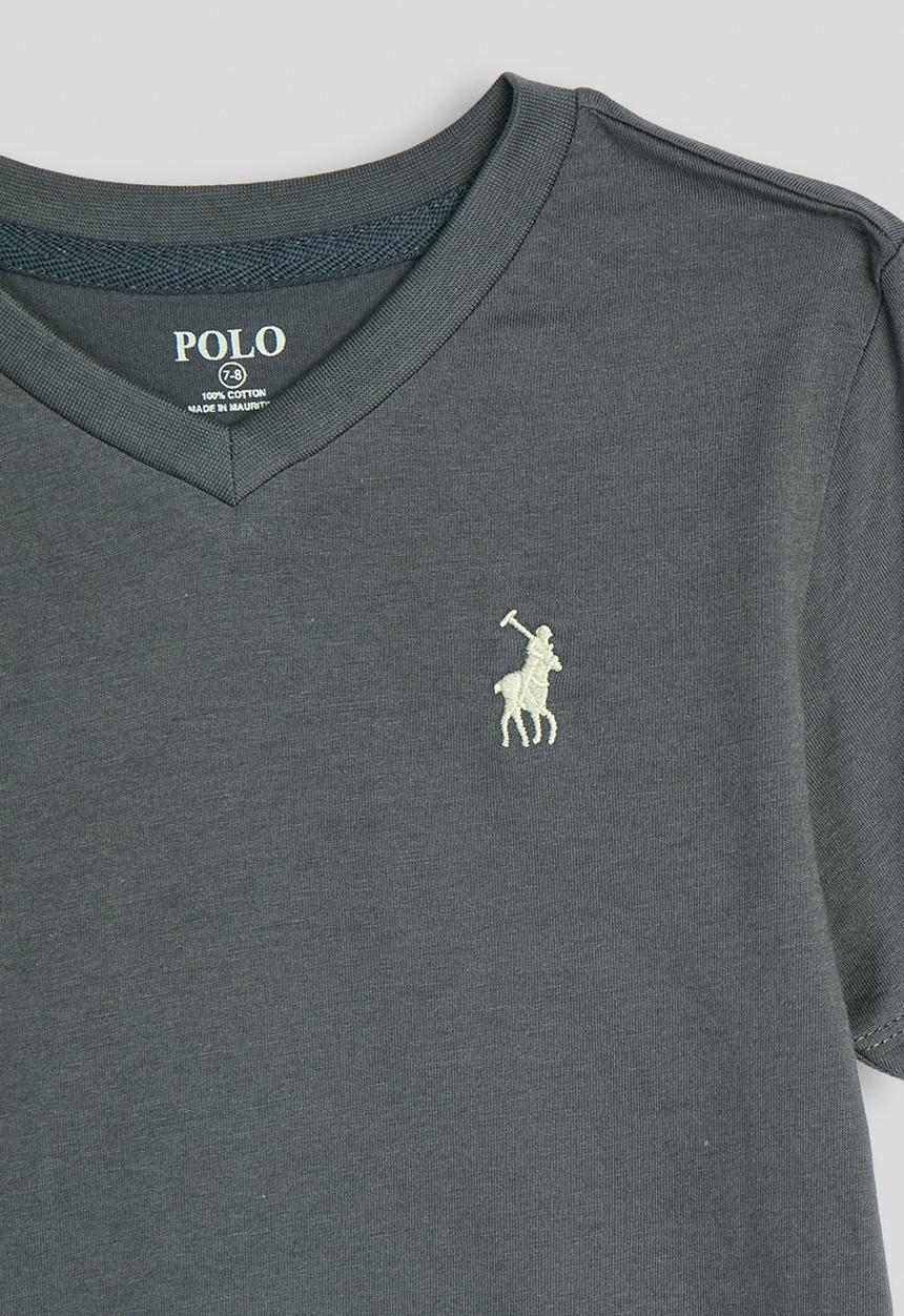POLO - Boys James V Neck Tee - Gunmetal