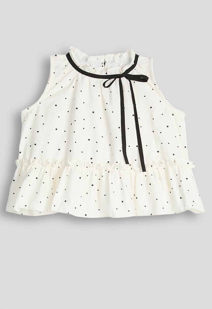 Pop Candy - Dotted pattern dropped hem top - cream