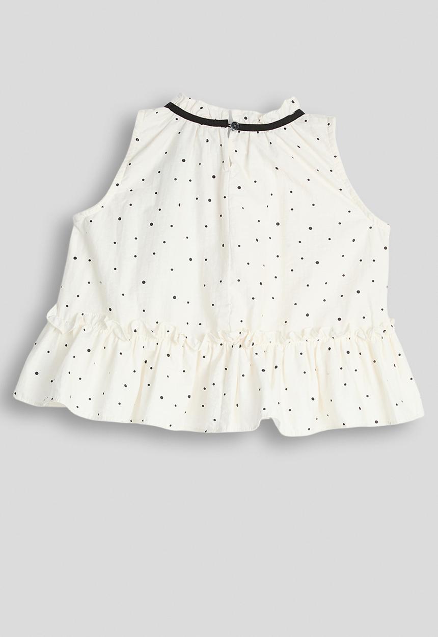 Pop Candy - Dotted pattern dropped hem top - cream