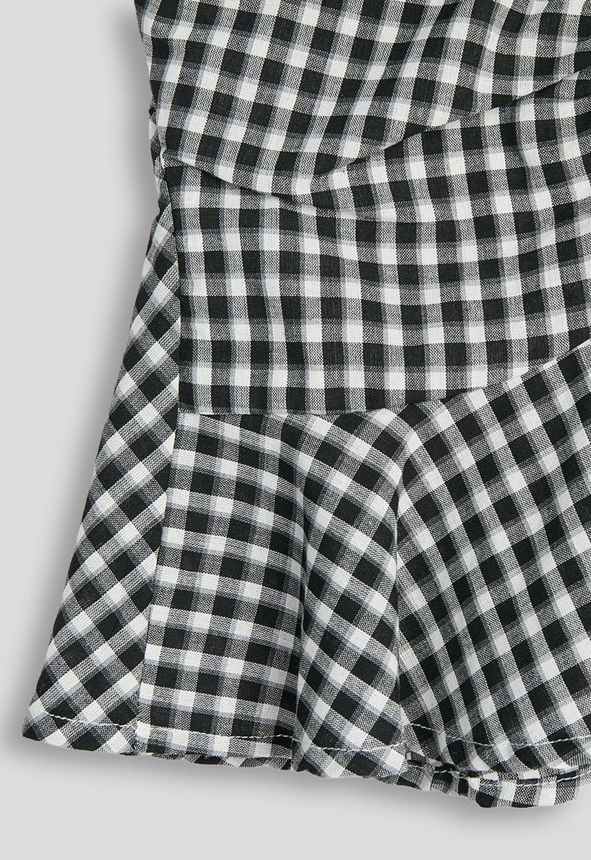 Pop Candy - Gingham front ruched top with mock button closure - black