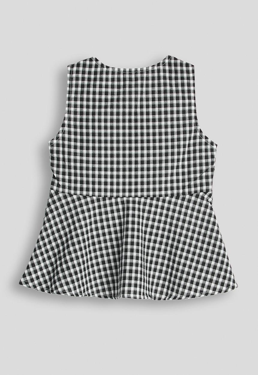 Pop Candy - Gingham front ruched top with mock button closure - black