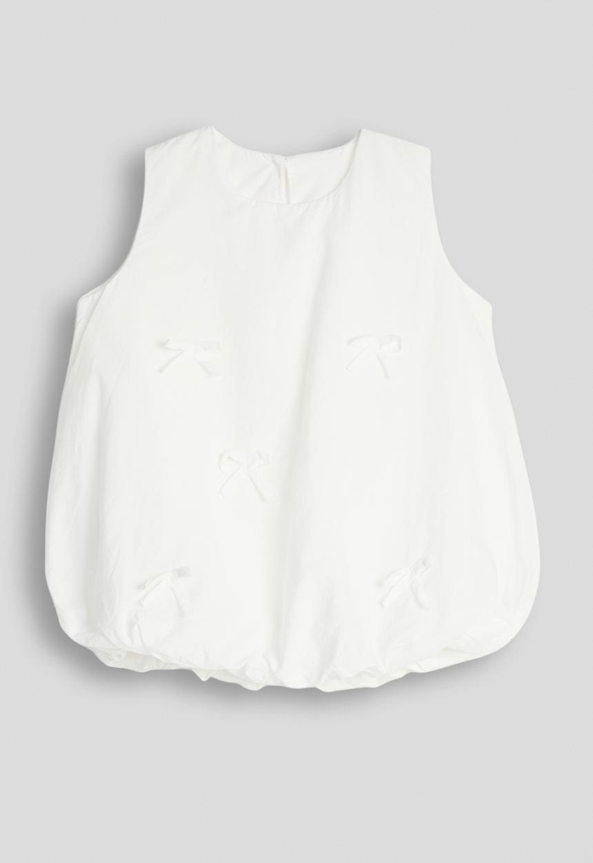 Pop Candy - Bow applique bubble hem blouse - white