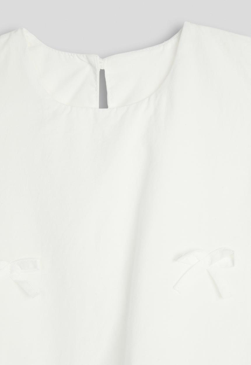 Pop Candy - Bow applique bubble hem blouse - white