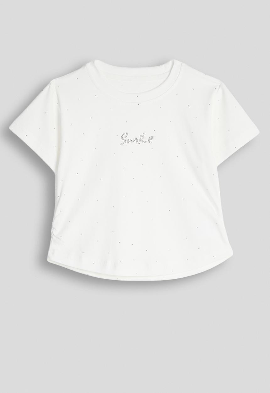 Pop Candy - Glitter slogan crew neck tee - white/smile