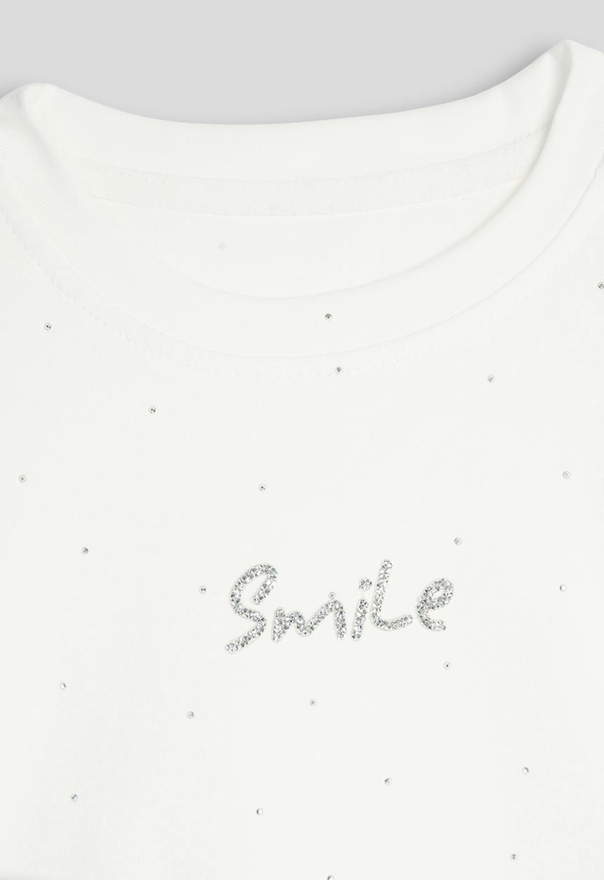 Pop Candy - Glitter slogan crew neck tee - white/smile
