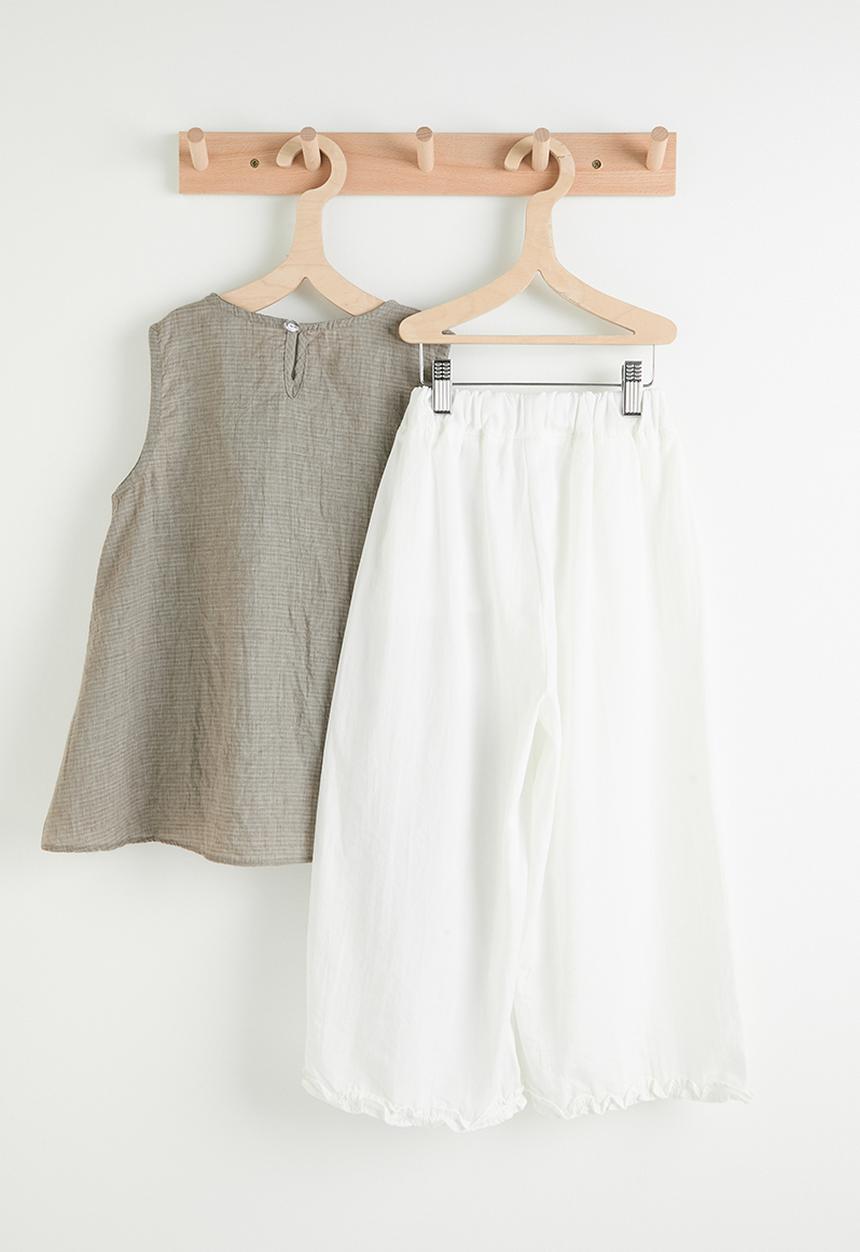 Pop Candy - Asymmtrical blouse with wide leg pants - brown/white