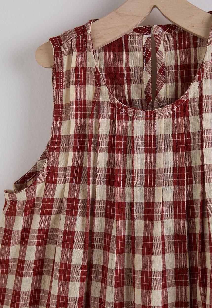 Pop Candy - Gingham a-line blouse with frilled hem pants - red/off white